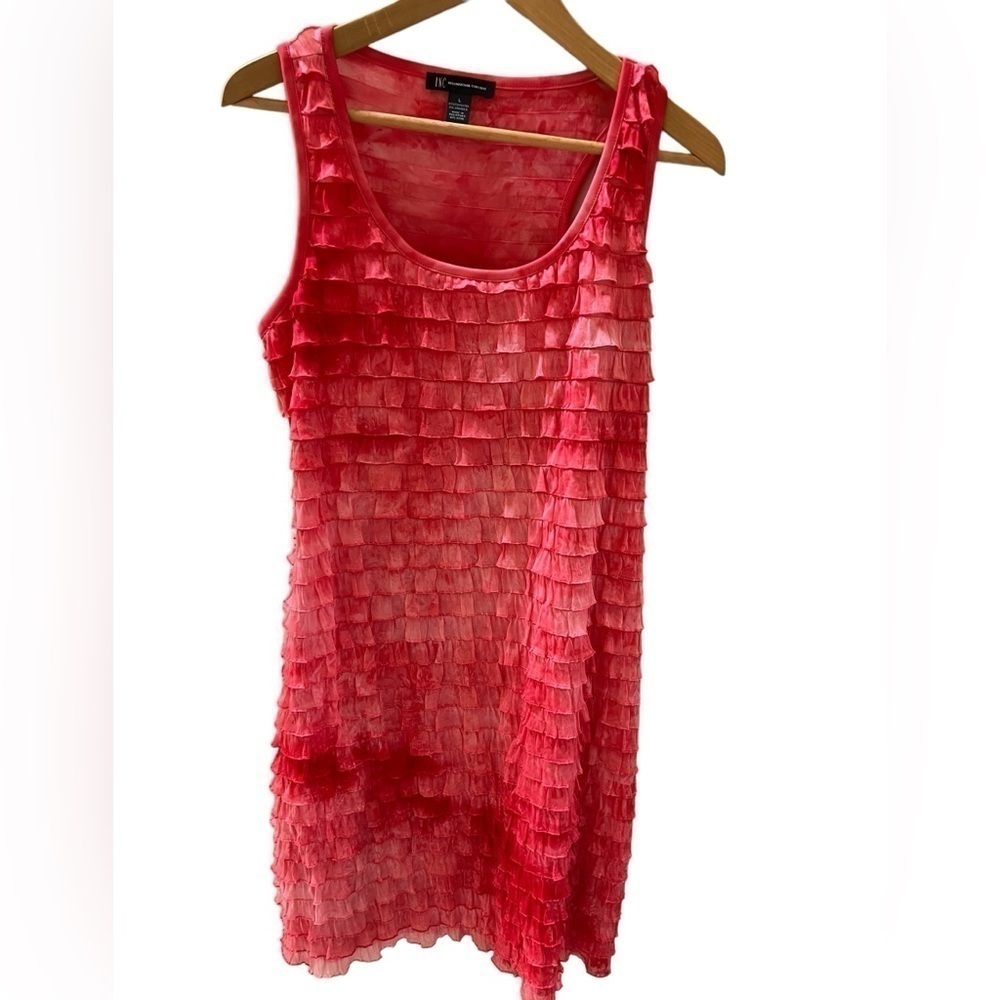 INC international Concepts L pink blush coral short ruffle dress stretchy
